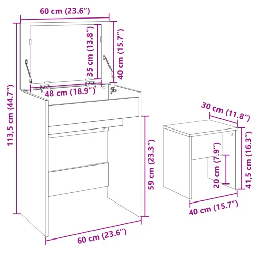 Toaletni stolić sa stolcem crni 60 x 40 x 113,5 cm - Crna 1 Crna Cijena