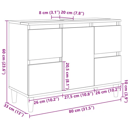 Ormarić za Lavabo - Umivaonik boja hrasta sonome 80 x 33 x 60 cm drveni - Sonoma hrast Cijena