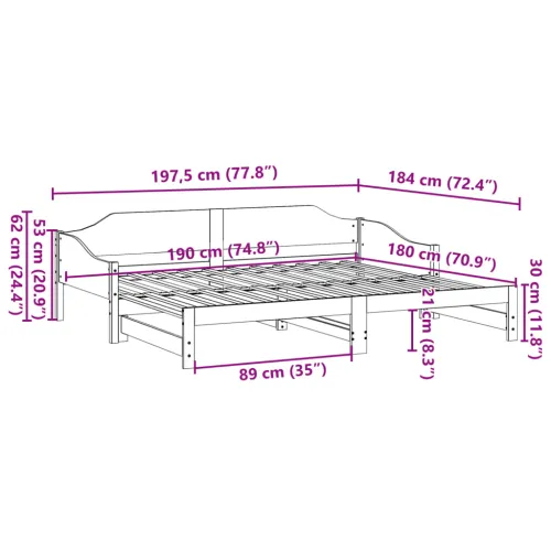 Dnevni krevet na razvlačenje 90 x 190 cm od masivne borovine - Prirodna 90 x 190 cm Prirodna 90 x 190 cm Cijena