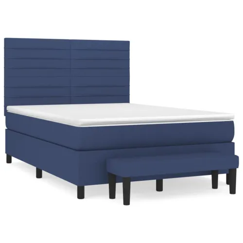 Boxspring - Krevet s oprugama i madracem plavi 140x200 cm od tkanine - Plava 140 x 200 cm vodoravne pruge Plava Cijena