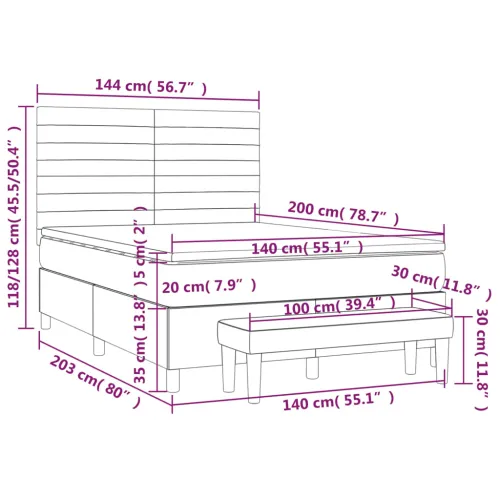 Boxspring - Krevet s oprugama i madracem plavi 140x200 cm od tkanine - Plava 140 x 200 cm vodoravne pruge Plava Cijena