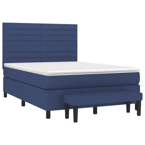 Boxspring - Krevet s oprugama i madracem plavi 140x200 cm od tkanine - Plava 140 x 200 cm vodoravne pruge Plava Cijena