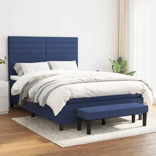 Boxspring - Krevet s oprugama i madracem plavi 140x200 cm od tkanine - Plava 140 x 200 cm vodoravne pruge Plava Cijena