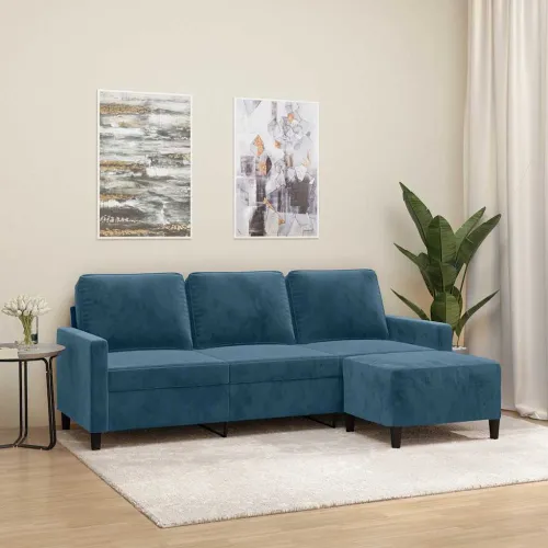 Trosjed s tabureom plavi 180 cm baršunasti - Plava 1 Cijena