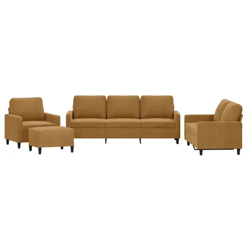 4-dijelni set sofa s jastucima smeđi baršunasti - Smeđa 1 s jastučićima i tabureom Smeđa Cijena