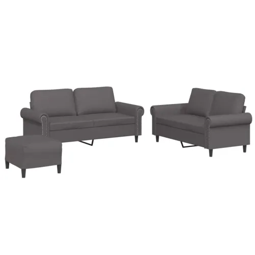 3-dijelni set sofa s jastucima sivi od umjetne kože - Siva S osloncem za noge Siva S osloncem za noge Cijena