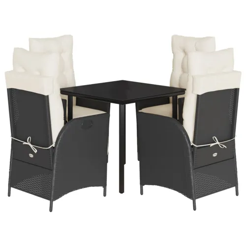 Vrtna garnitura - 5-dijelni vrtni blagovaonski set s jastucima od poliratana crni - Crna 80 x 80 x 74 cm Četverosjed (2 stolice  Cijena