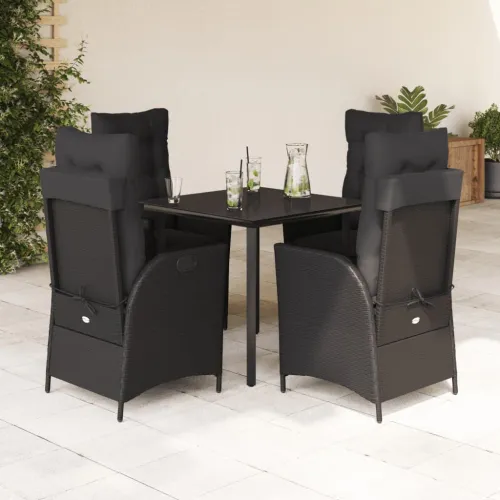 Vrtna garnitura - 5-dijelni vrtni blagovaonski set s jastucima od poliratana crni - 80 x 80 x 74 cm 4 Bez naslona za noge Cijena