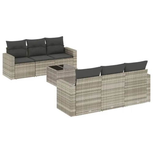 Vrtna garnitura - 7-dijelni set vrtnih sofa svjetlosivi od poliratana - Svjetlosiva 1 Svjetlosiva Cijena