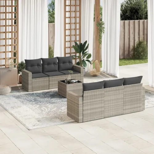 Vrtna garnitura - 7-dijelni set vrtnih sofa svjetlosivi od poliratana - Svjetlosiva 1 Svjetlosiva Cijena