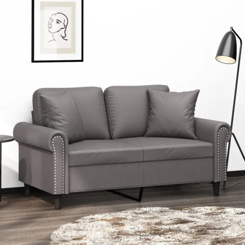 Dvosjed s ukrasnim jastucima sivi 120 cm od umjetne kože - Siva 120 cm Siva 120 cm Cijena
