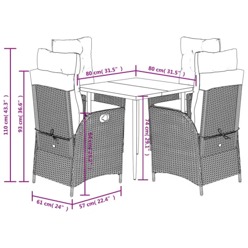 Vrtna garnitura - 5-dijelni vrtni blagovaonski set od poliratana s jastucima bež - 80 x 80 x 74 cm 4 Sa naslonom za noge Cijena
