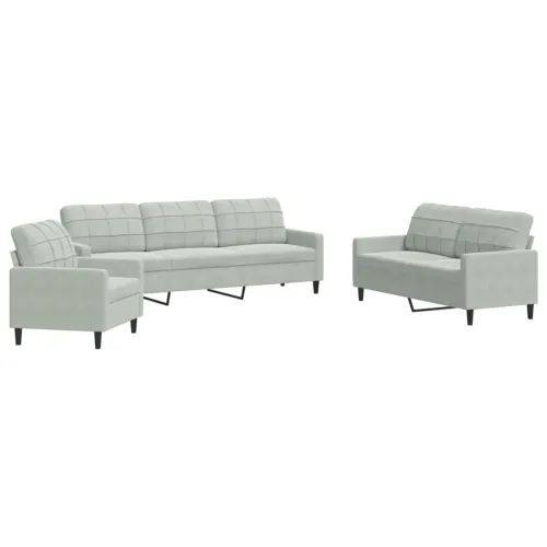 3-dijelni set sofa s jastucima svjetlosivi baršunasti - Svjetlosiva 1 Bez oslonca za noge Cijena