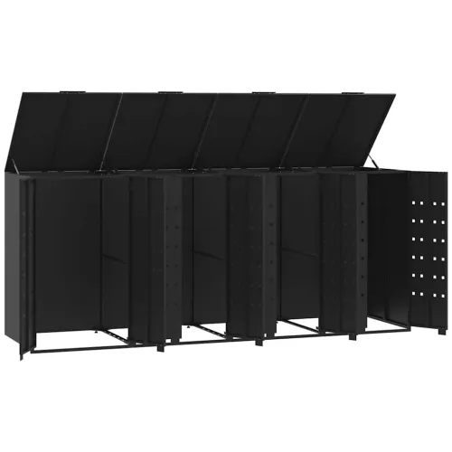 Spremište za 4 kante za otpad crno 276 x 79 x 117 cm čelično - Crna 4 poklopac s plinskim podizanjem Cijena