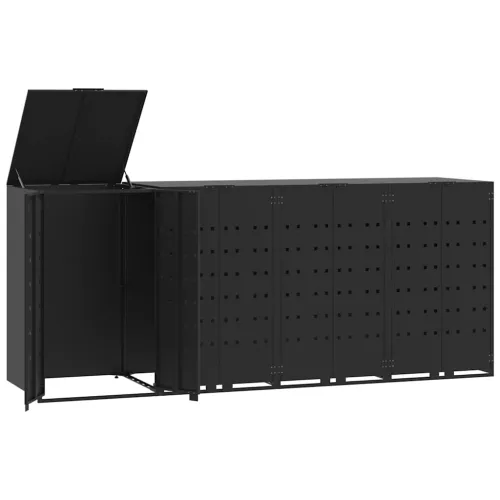 Spremište za 4 kante za otpad crno 276 x 79 x 117 cm čelično - Crna poklopac s plinskim podizanjem 4 1 Cijena