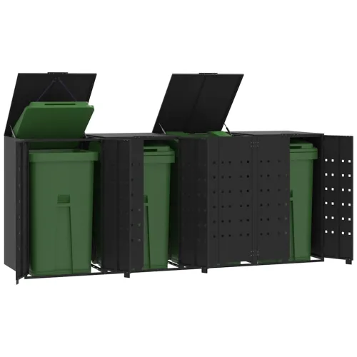 Spremište za 4 kante za otpad crno 276 x 79 x 117 cm čelično - Crna poklopac s plinskim podizanjem 4 1 Cijena