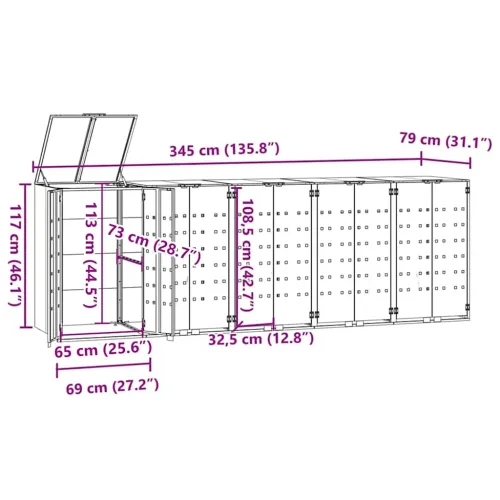Spremište za 5 kante za otpad antracit 345x79x117 cm čelično - Antracit 5 poklopac s plinskim podizanjem Cijena