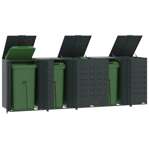 Spremište za 5 kante za otpad antracit 345x79x117 cm čelično - Antracit poklopac s plinskim podizanjem 5 1 Cijena