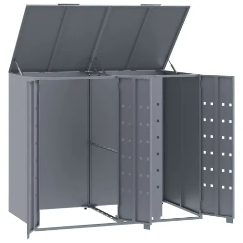 Spremište za kante za smeće - Spremište za 2 kante za otpad sivo 138x79x117 cm čelično - Siva 2 poklopac s plinskim podizanjem Cijena