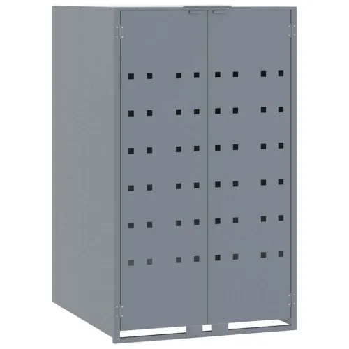 Spremište za kante za smeće - Spremište za 2 kante za otpad sivo 138x79x117 cm čelično - Siva 2 poklopac s plinskim podizanjem Cijena