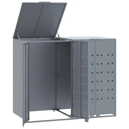 Spremište za kante za smeće - Spremište za 2 kante za otpad sivo 138x79x117 cm čelično - Siva poklopac s plinskim podizanjem 2 1 Cijena