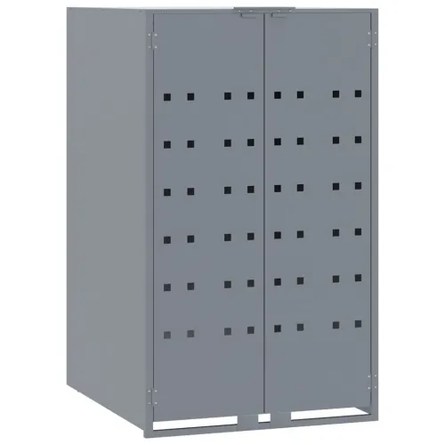 Spremište za kante za smeće - Spremište za 6 kante za otpad sivo 414 x 79 x 117 cm čelično - Siva 6 poklopac s plinskim podizanj Cijena
