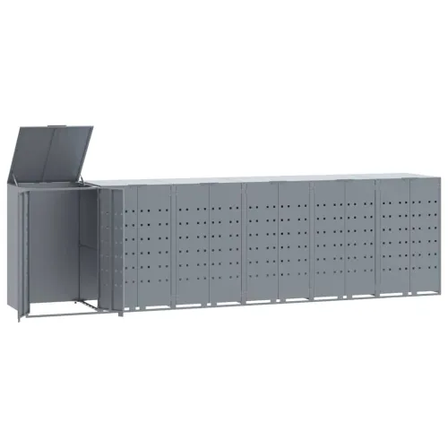 Spremište za kante za smeće - Spremište za 6 kante za otpad sivo 414 x 79 x 117 cm čelično - Siva poklopac s plinskim podizanjem Cijena
