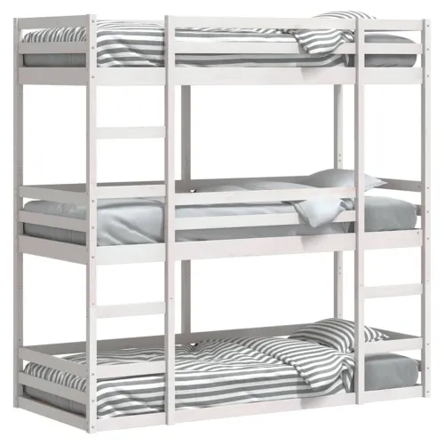 Trostruki krevet na kat bijeli 90 x 200 cm od masivne borovine - Bijela 90 x 200 cm Cijena