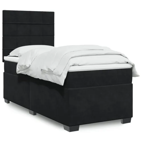 Box spring krevet s madracem crni 100x200 cm baršunasti - Crna 100 x 200 cm Blok s kvadratima Cijena