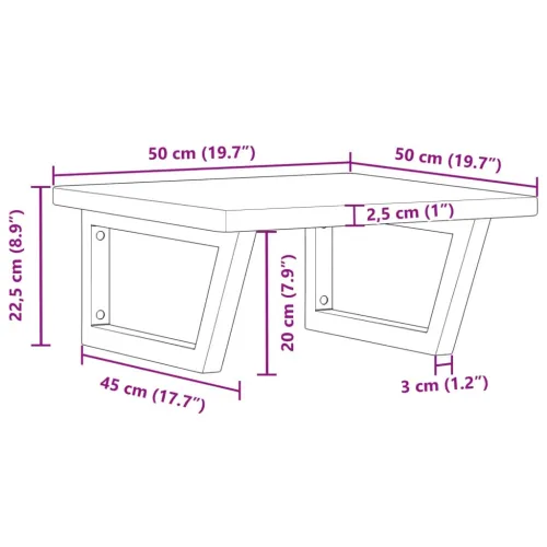 Zidna polica za Lavabo - Umivaonik od čelika i masivne hrastovine - tamno smeđe i bijele boje 50 x 50 x 2.5 cm 1 Trapez Cijena