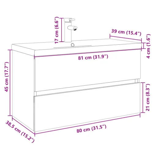 2-dijelni set kupaonskog namještaja od keramike i drva - sonoma hrast 80 x 38.5 x 45 cm sa slavinom i odvodom Cijena