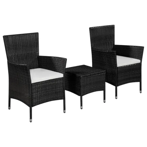 3-dijelni bistro set od poliratana crni - Crna Cijena