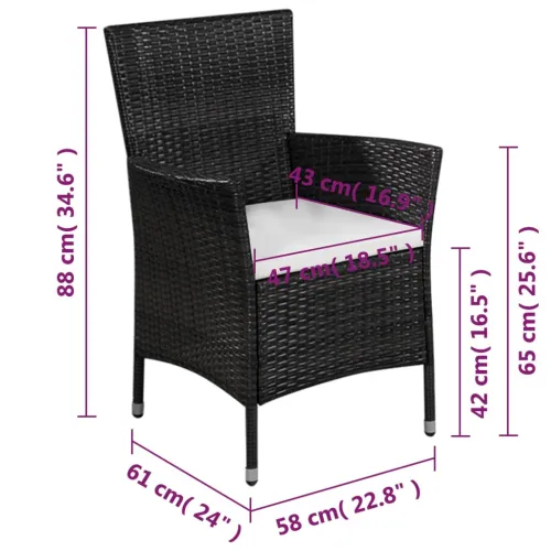 3-dijelni bistro set od poliratana crni - Crna Cijena