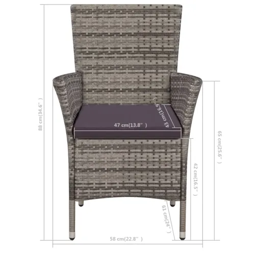 3-dijelni bistro set od poliratana sivi - Siva Cijena