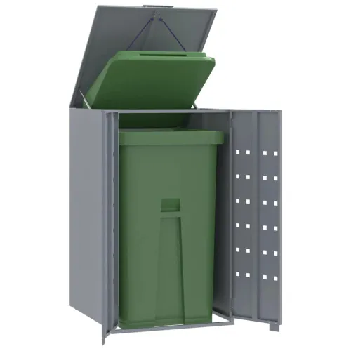 Spremište za jednu kantu za otpad siva 69 x 79 x 117 cm čelično - Siva poklopac s plinskim podizanjem 1 1 Cijena