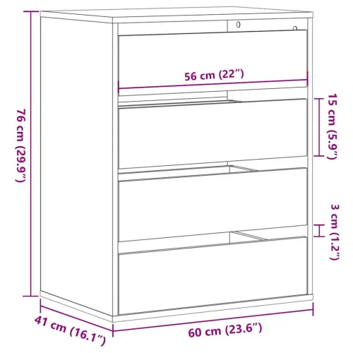 Kutna komoda s ladicama siva boja betona 60x41x76 cm drveni - Beton siva 60 x 41 x 76 cm Cijena