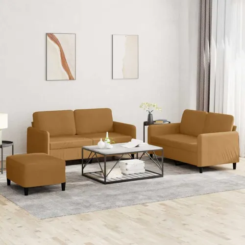 3-dijelni set sofa smeđi baršunasti - Smeđa s jastučićima i tabureom Cijena