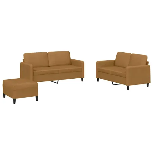 3-dijelni set sofa smeđi baršunasti - Smeđa s jastučićima i tabureom Cijena