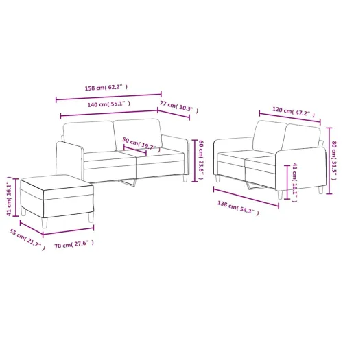 3-dijelni set sofa smeđi baršunasti - Smeđa s jastučićima i tabureom Cijena