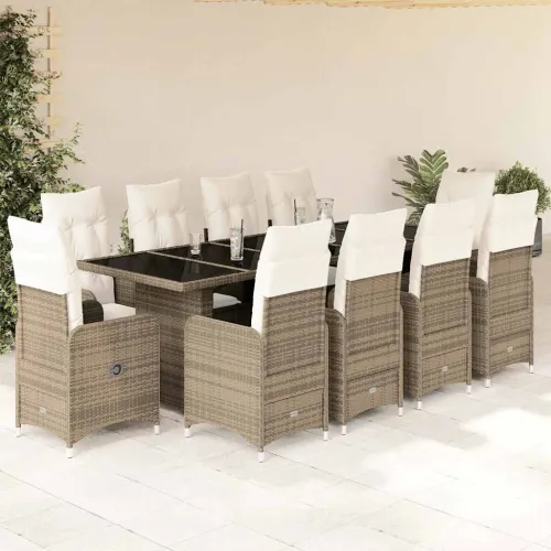 11-dijelni vrtni bistro set od poliratana s jastucima bež - Bež Sa naslonom za noge 10 Bež Cijena