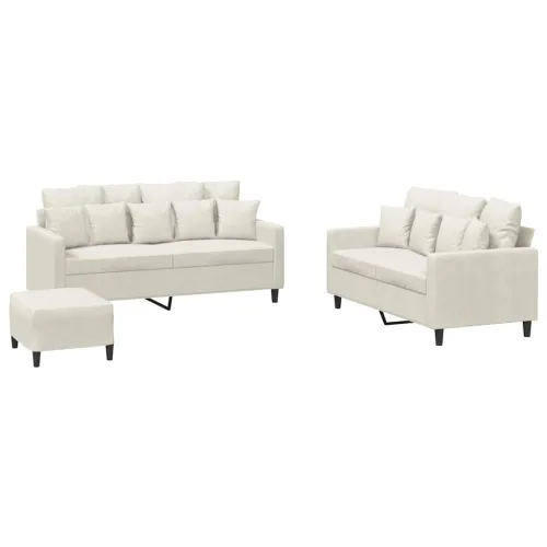 3-dijelni set sofa s jastucima krem baršunasti - Krema 1 s jastučićima i tabureom Cijena