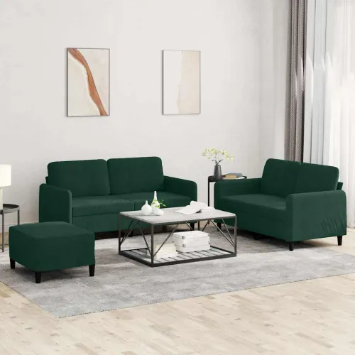 3-dijelni set sofa tamnozeleni baršunasti - Tamnozelena 1 s jastučićima i tabureom Cijena