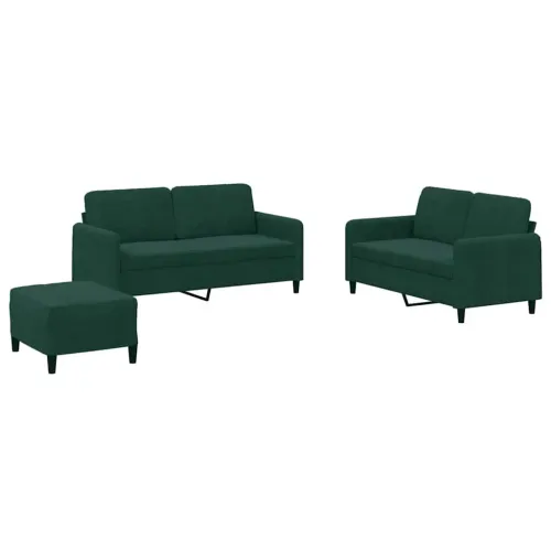 3-dijelni set sofa tamnozeleni baršunasti - Tamnozelena 1 s jastučićima i tabureom Cijena