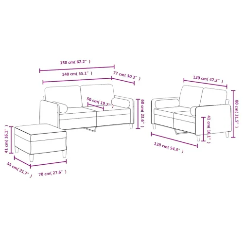 3-dijelni set sofa s jastucima crni baršunasti - Crna s jastucima i tabureom Cijena