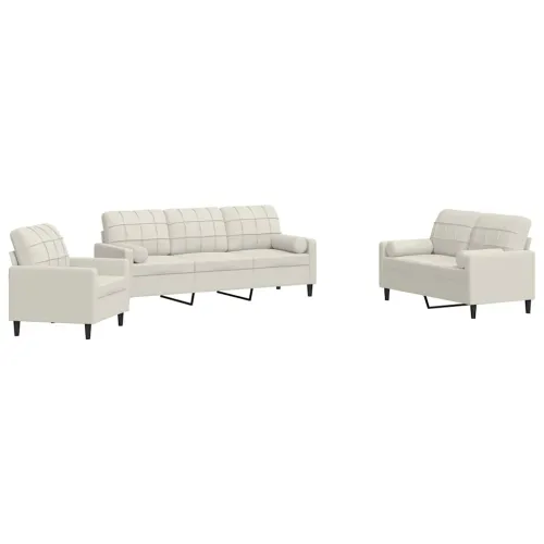 3-dijelni set sofa s jastucima krem baršunasti - Krema 1 s jastučićima Krema Cijena