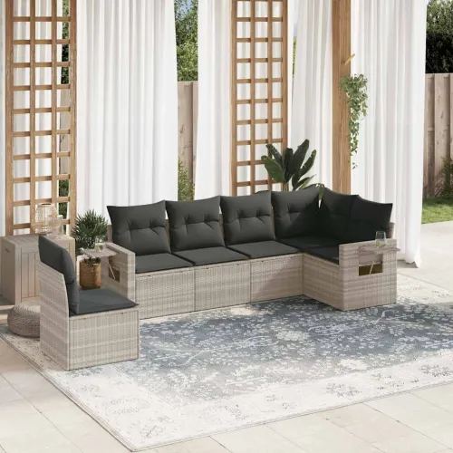 Vrtna garnitura - 6-dijelni set vrtnih sofa od poliratana s jastucima svjetlosivi - Svjetlosiva Bez stola Cijena