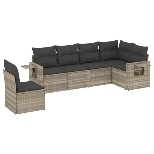 Vrtna garnitura - 6-dijelni set vrtnih sofa od poliratana s jastucima svjetlosivi - Svjetlosiva Bez stola Cijena