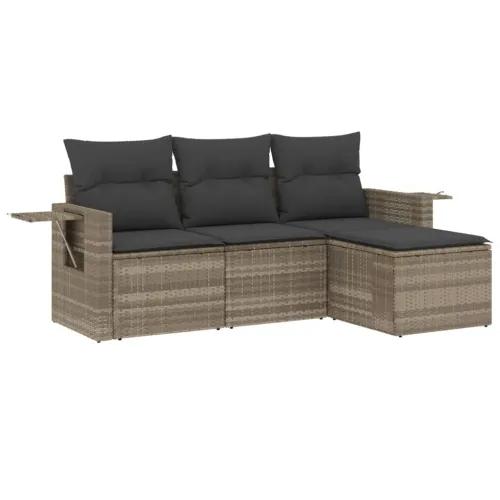 Vrtna garnitura - 4-dijelni set vrtnih sofa s jastucima svijetlosivi poliratan - Svjetlosiva Cijena
