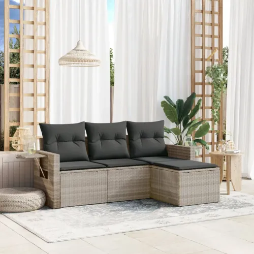 Vrtna garnitura - 4-dijelni set vrtnih sofa s jastucima svijetlosivi poliratan - Svjetlosiva Cijena