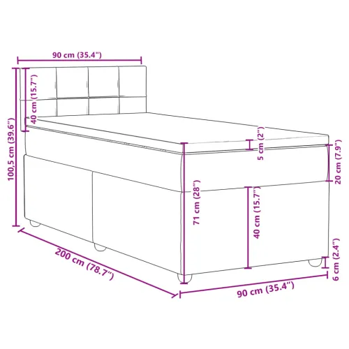 Boxspring - Krevet s oprugama i madracem tamnosmeđi 90 x 200 cm od tkanine - Tamno smeđa 90 x 200 cm Blok s kvadratima Tamno sme Cijena